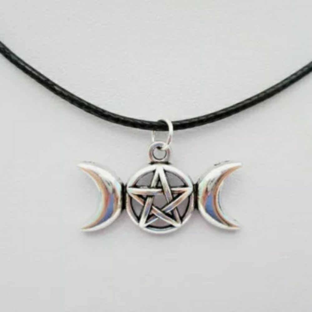 - triple moon goddess pendent necklace ,New black cord W Bonus mini scoop